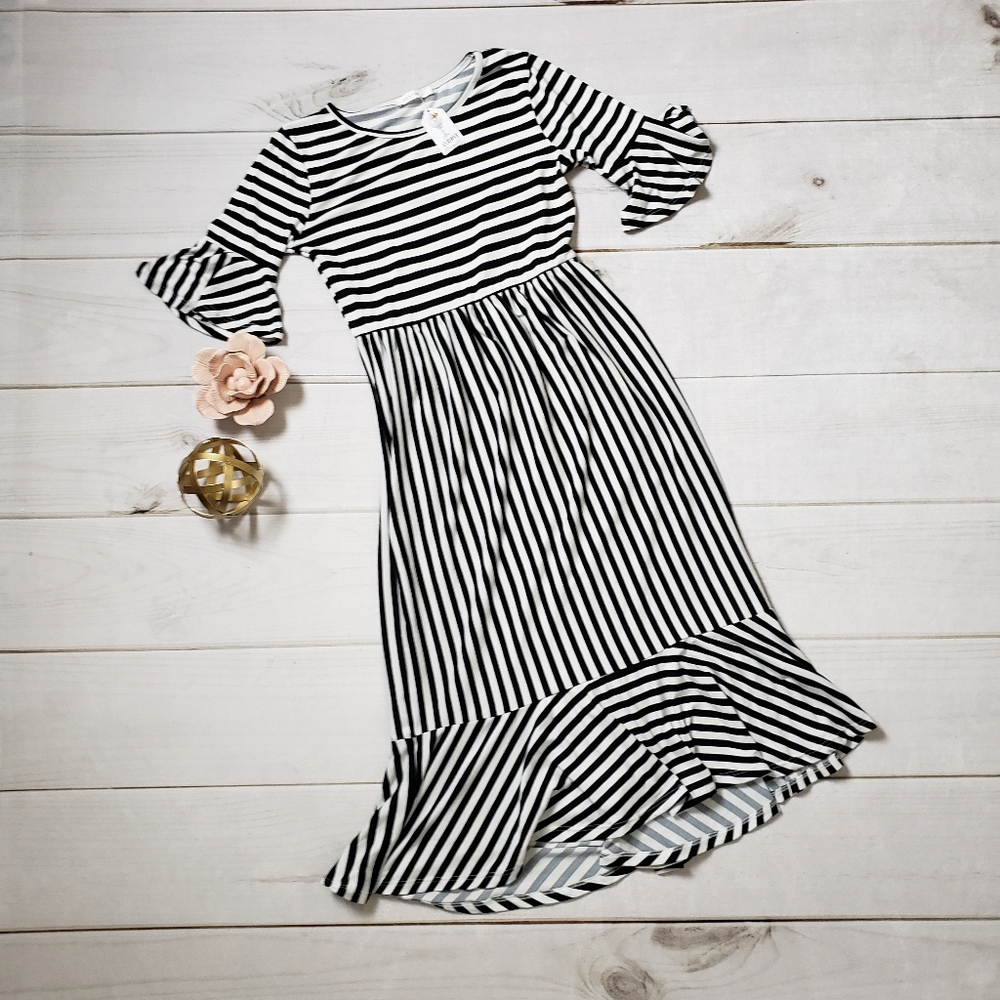 Black & White Striped Midi Dress
